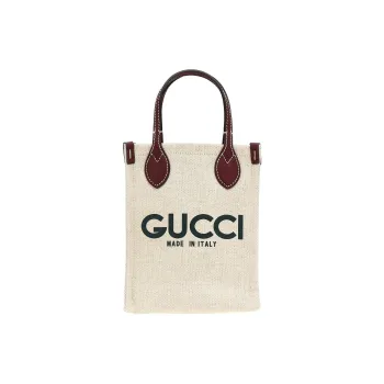 GUCCI Polyurethane With Cotton And Linen Patchwork Shoulder Bag, Crossbody Bag, Handbag Women's Beige