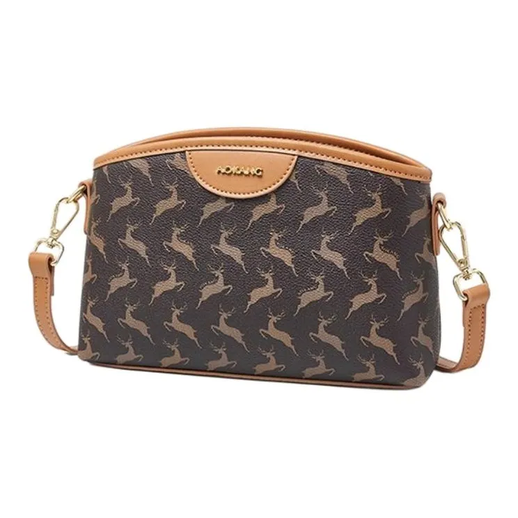AOKANG PVC Small Square Bag Shoulder Bag Shoulder Bag Small Size Women's Cocoa Coffee/Nut Apricot-2