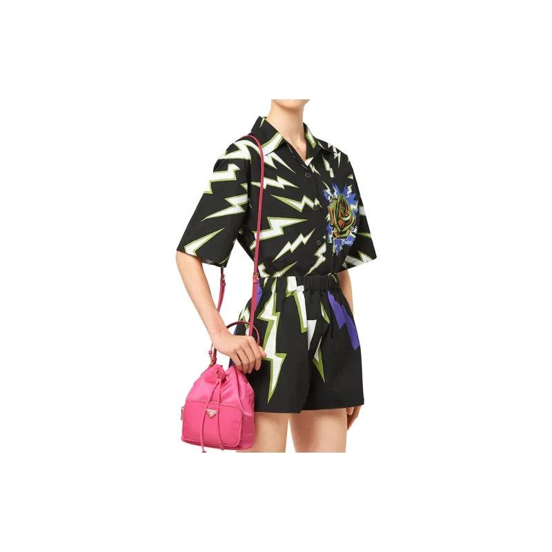 PRADA PRADA Luggage Collection Fabric One Shoulder Handbags Women's Fuchsia-4