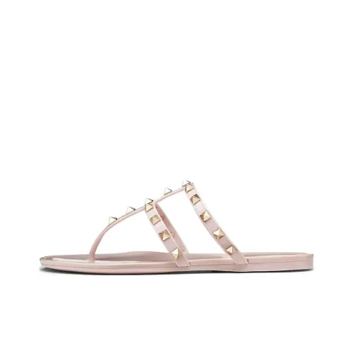 Valentino short Stud Abrasion Resistant Flip Flops Women's Nude Pink