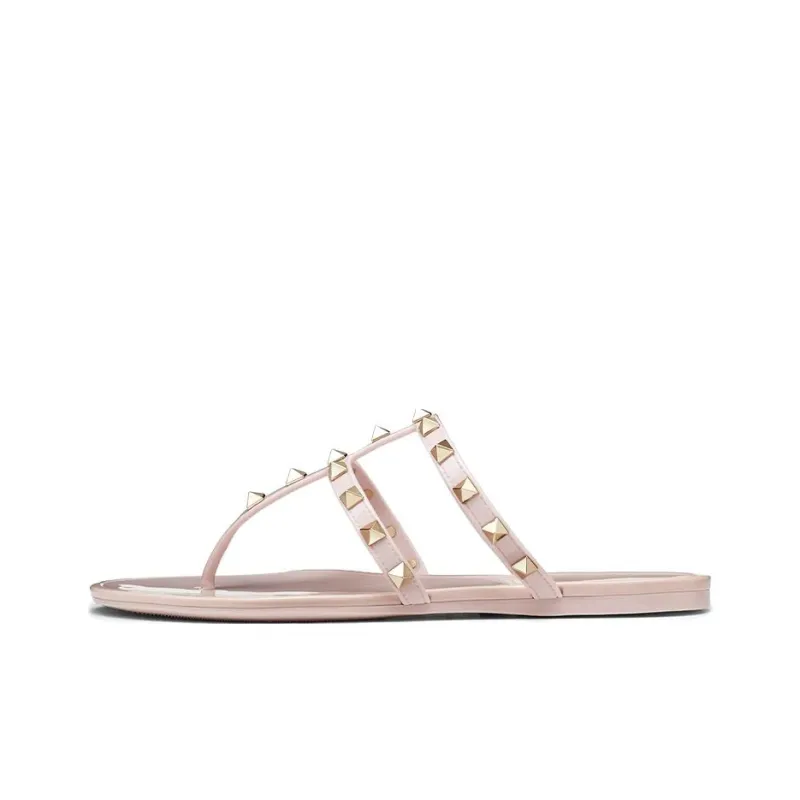 Valentino Rockstud Stud Abrasion Resistant Flip Flops Women's Nude Pink-0