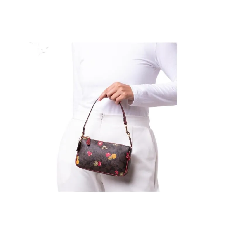 COACH Nolita Canvas With Leather Pochette, Shoulder Bag, Clutch Trumpets Women's Dark Brown-3