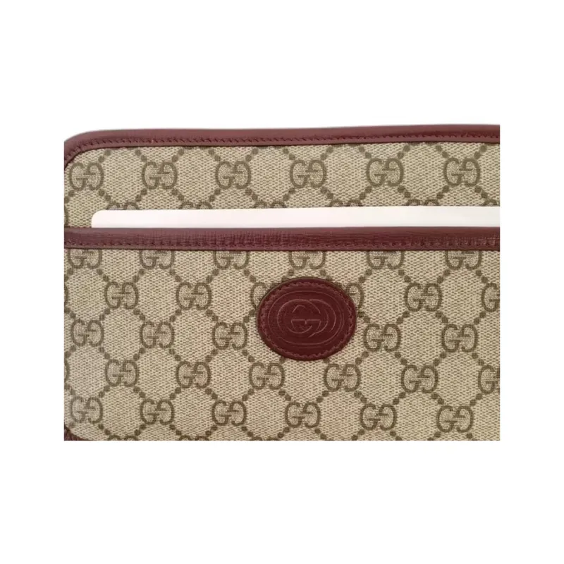 GUCCI Canvas With Leather Canvas Bag Toiletry Bag Travel Bag Clutch Women's Burgundy & Brown-6