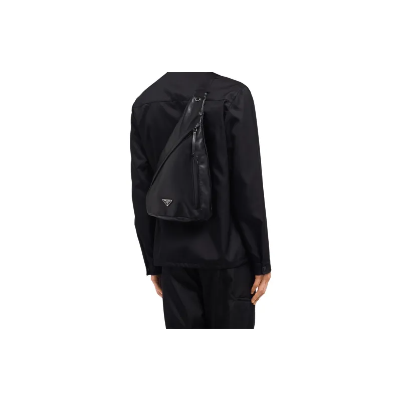 PRADA Leather Backpack Crossbody Bag Men's Black-3