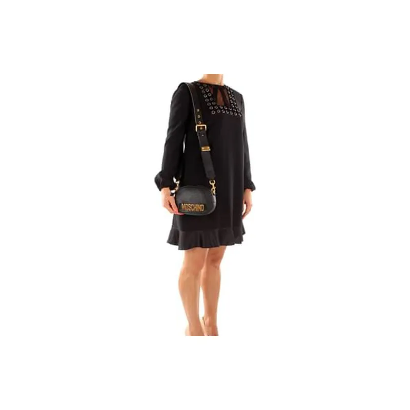 MOSCHINO Leather Camera Bags Crossbody Bags Shoulder Bags Women's Black-4