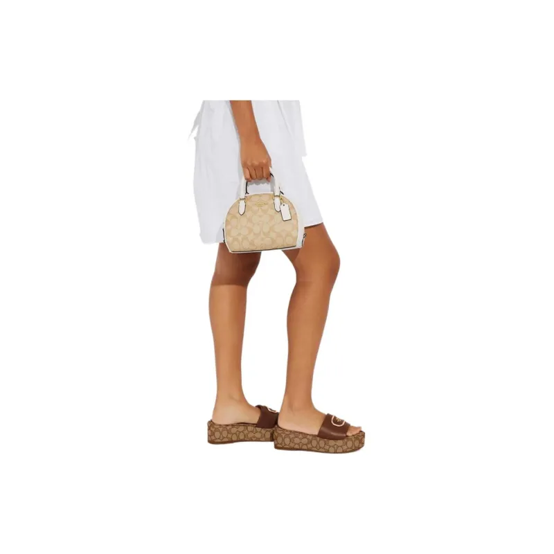 COACH Sydney Canvas With Leather Dome Bag Handbag Shoulder Bag Crossbody Bag Small Size Women's Khaki-3