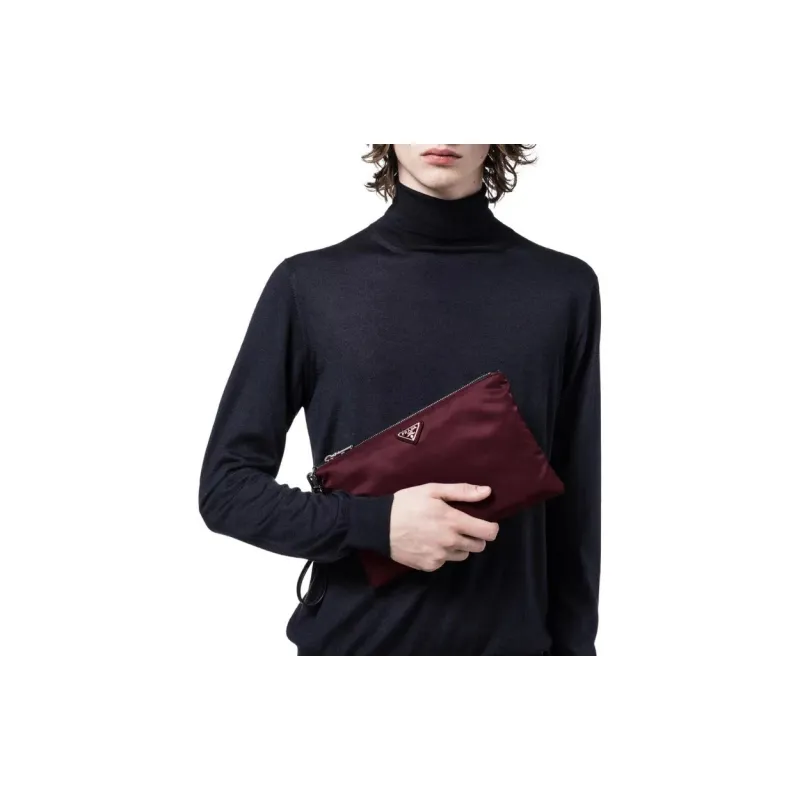 PRADA Saffiano Leather Clutch Men's Dark Red-4