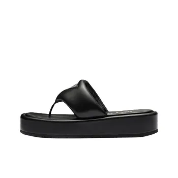 PRADA Soft Padded 35mm Thong Wedge Sandals Black Nappa Leather Women's