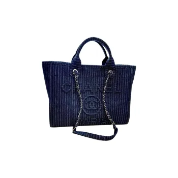 CHANEL Denim & Metal Tote Bag, Shopping Bag, Shoulder Bag, Handbag Women's Dark Blue
