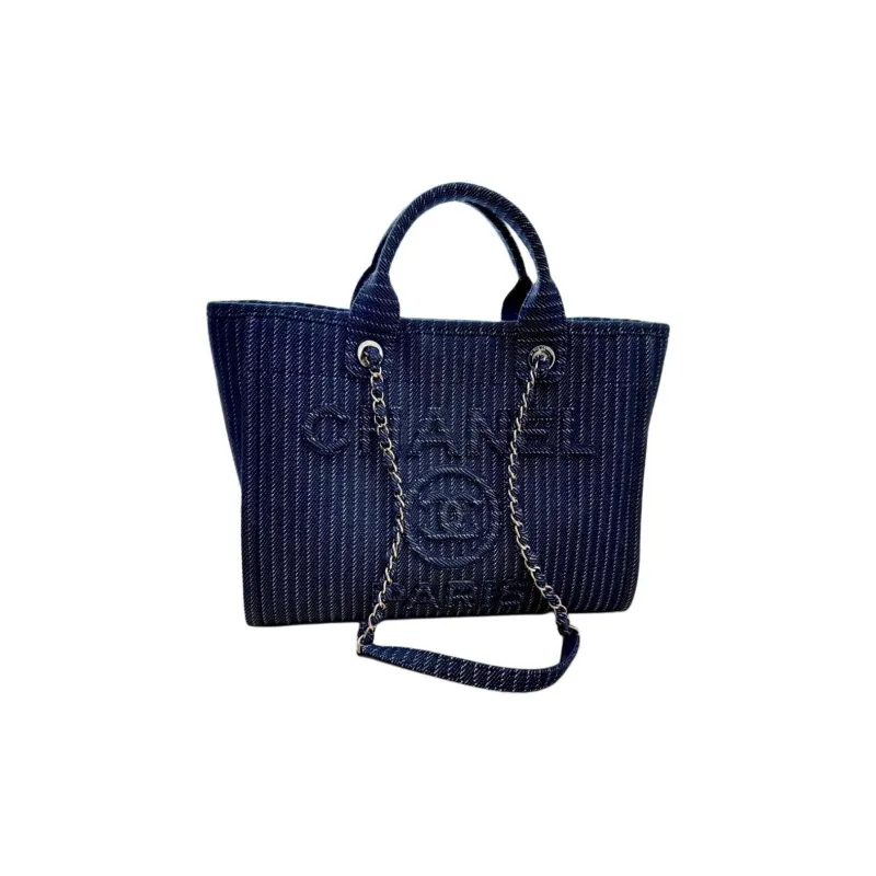 CHANEL Denim & Metal Tote Bag, Shopping Bag, Shoulder Bag, Handbag Women's Dark Blue-0