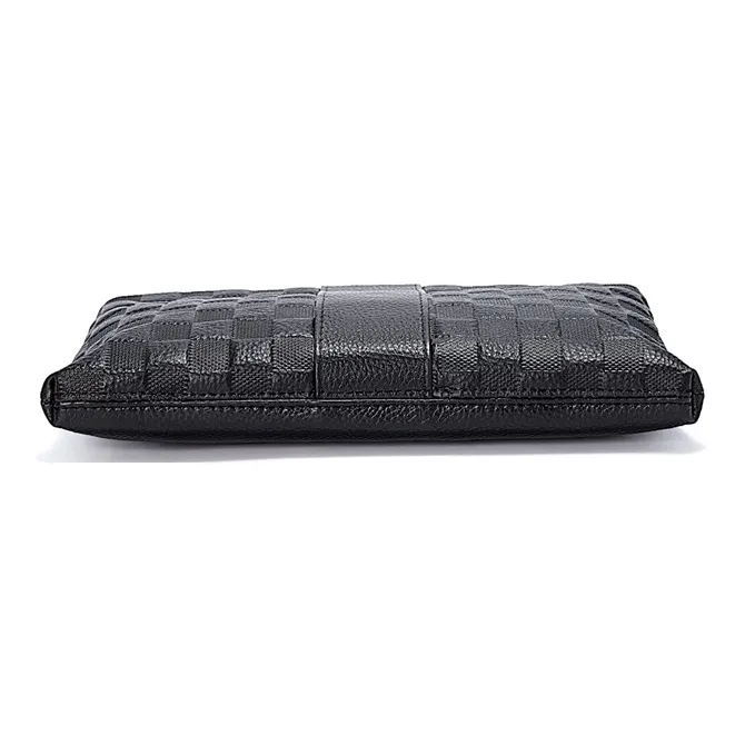 Old Man's Head Top Grain Cow Leather Clutch Men's Black-3