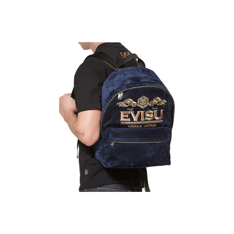 EVISU Velour Backpack Regular Men's Denim Blue-3