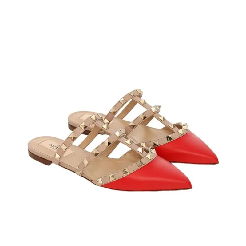 Valentino Rockstud Slip Resistant Closed Toe Slippers Women's Red-2