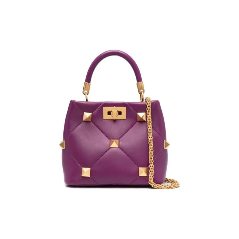 Valentino Roman Stud Lambskin Shoulder Bag Crossbody Bag Handbag Small Size Women's Plum Red-1
