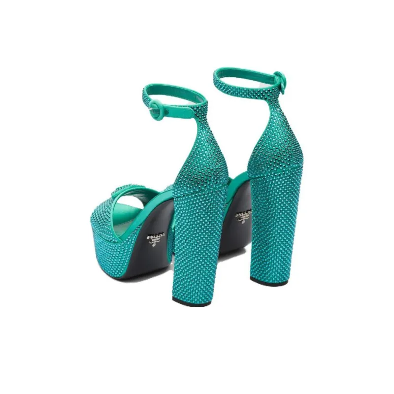 PRADA 135mm Crystal Platform Sandals Absinthe Satin Women's-3