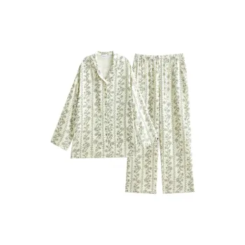 Same Language Pajama Set Women's White Paper Black Pen Chrysanthemum