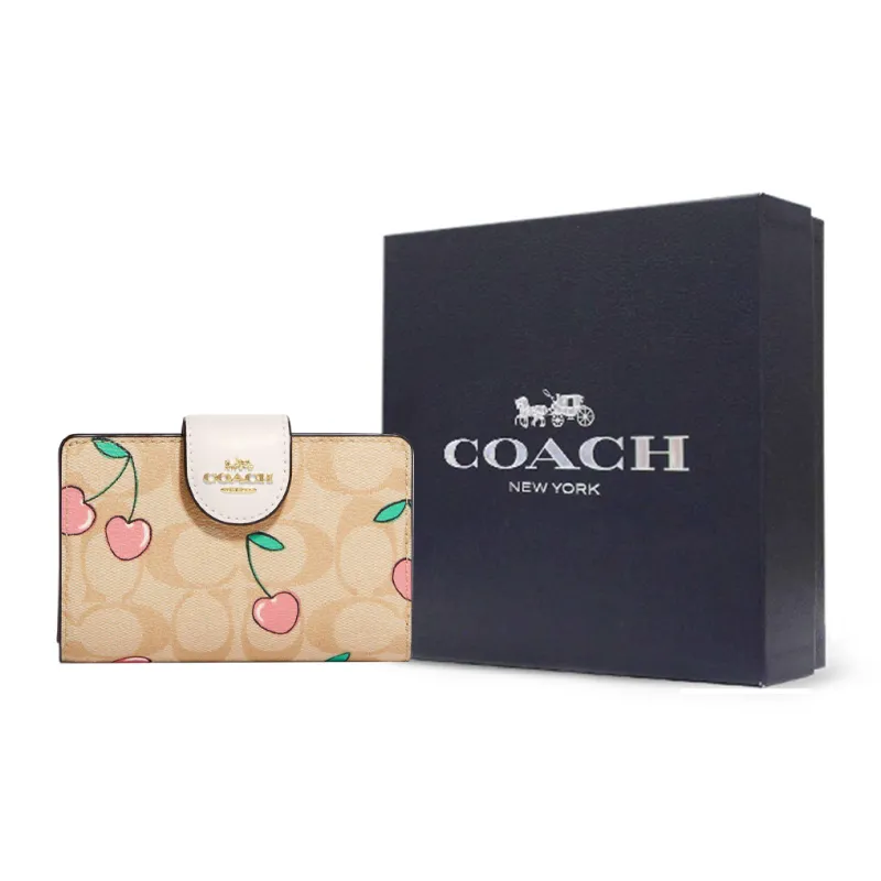 COACH Corner Zip Canvas With Leather Card Holder Wallet Medium Size Women's Khaki-7