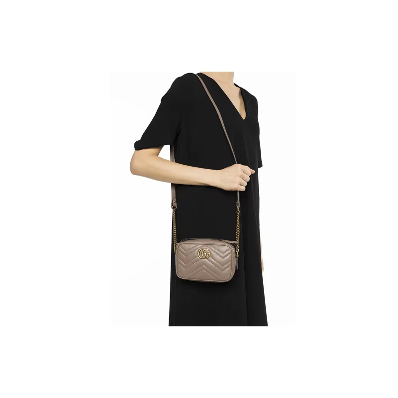 GUCCI GG Marmont Quilting Leather Shoulder Bag Crossbody Bag Women's Nude Pink-5