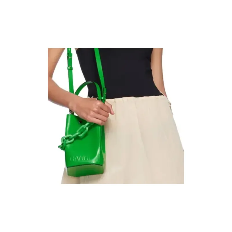 GANNI Recycled Grained Leather Bucket Bag Portable Crossbody Bag Shoulder Bag Small Size Women's Kelly Green-3