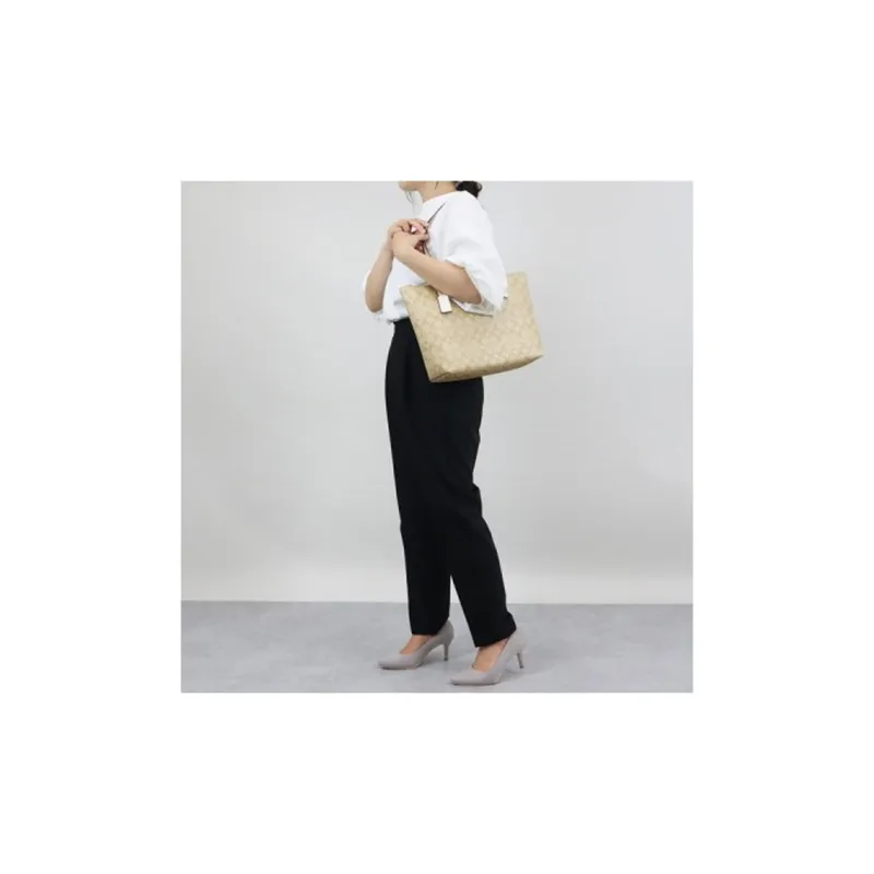 COACH Tote 30 Monogram Tote Shoulder Bag Women's Khaki White-5