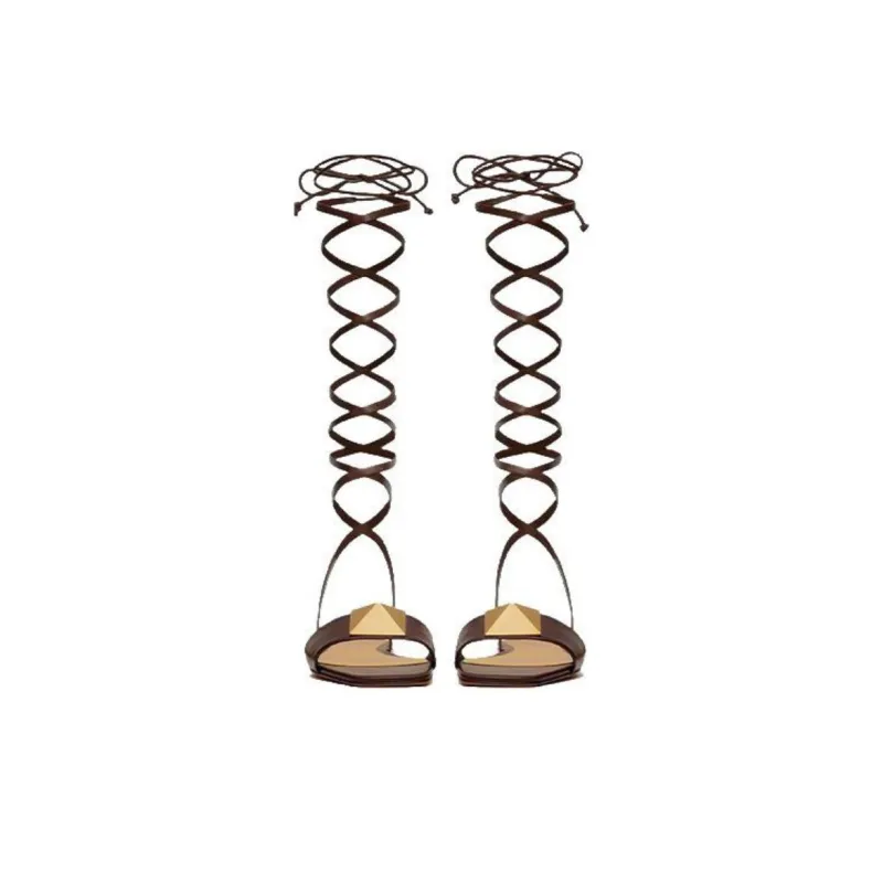 Valentino One Stud One Strap Sandals Women's Dark Brown-3