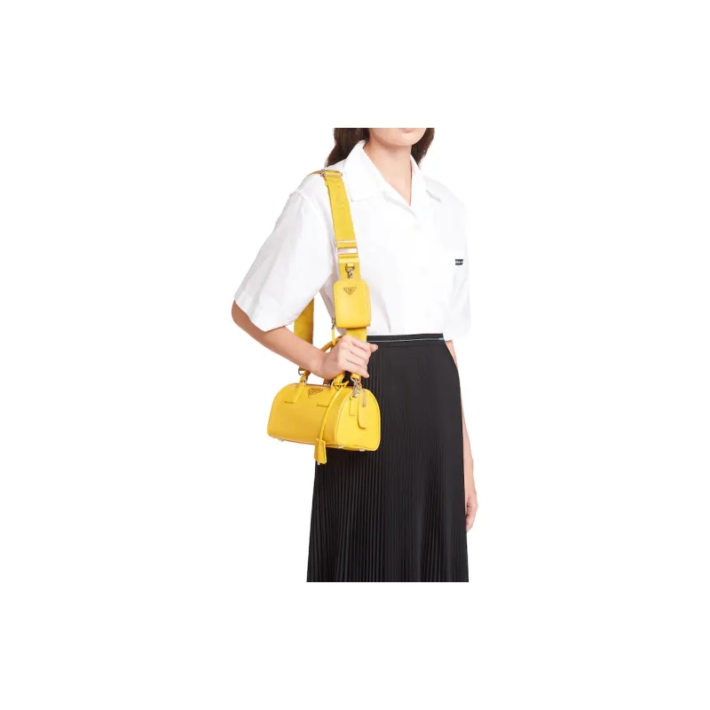 PRADA Saffiano Leather Handbag Handbag Women's Sunset Yellow-3