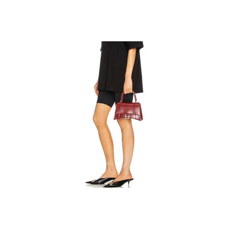 Balenciaga Hourglass Cow Leather One Shoulder Handbag Crossbody Bag Small Size Deep Red Burgundy-4