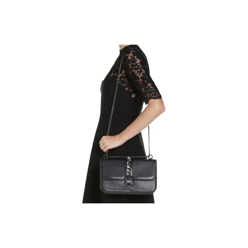 Valentino Rockstud Leather Chain Bag Messenger Bag Shoulder Bag Crossbody Bag Regular Black-4