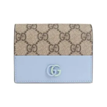 GUCCI GG Marmont Canvas With Leather Wallet Women's Beige With Blue And Mint Green Accents