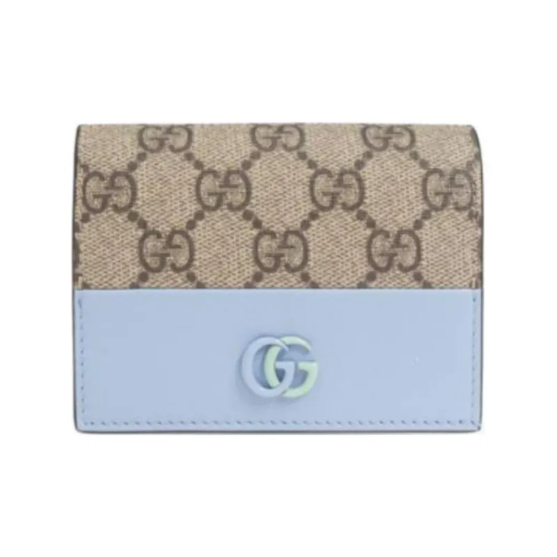 GUCCI GG Marmont Canvas With Leather Wallet Women's Beige With Blue And Mint Green Accents-0
