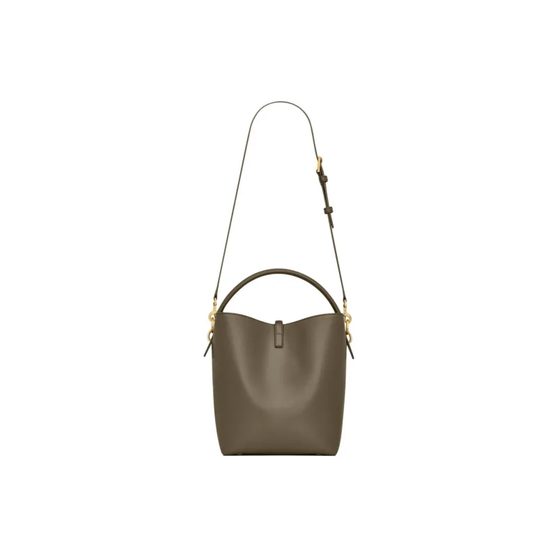 SAINT LAURENT Shiny Leather Bucket Bag, Portable Crossbody Bag, Shoulder Bag Women's Dark Musk-5