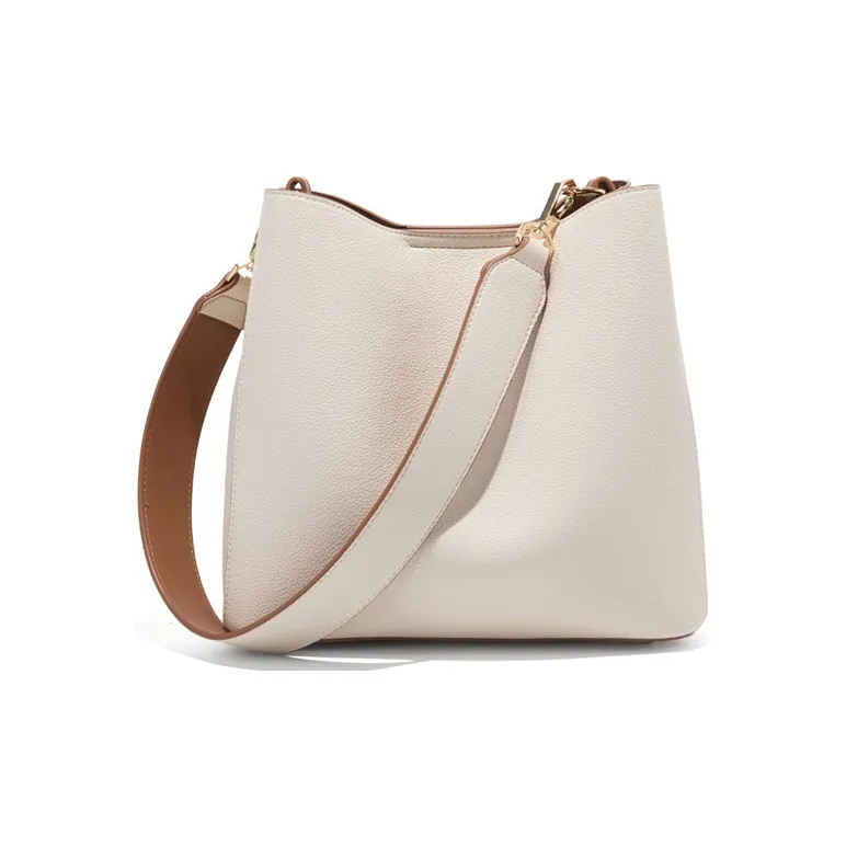 CLEVER& KETCH PU Bucket Bag, Handbag, Shoulder Bag Regular Women's Ecru/Black-1