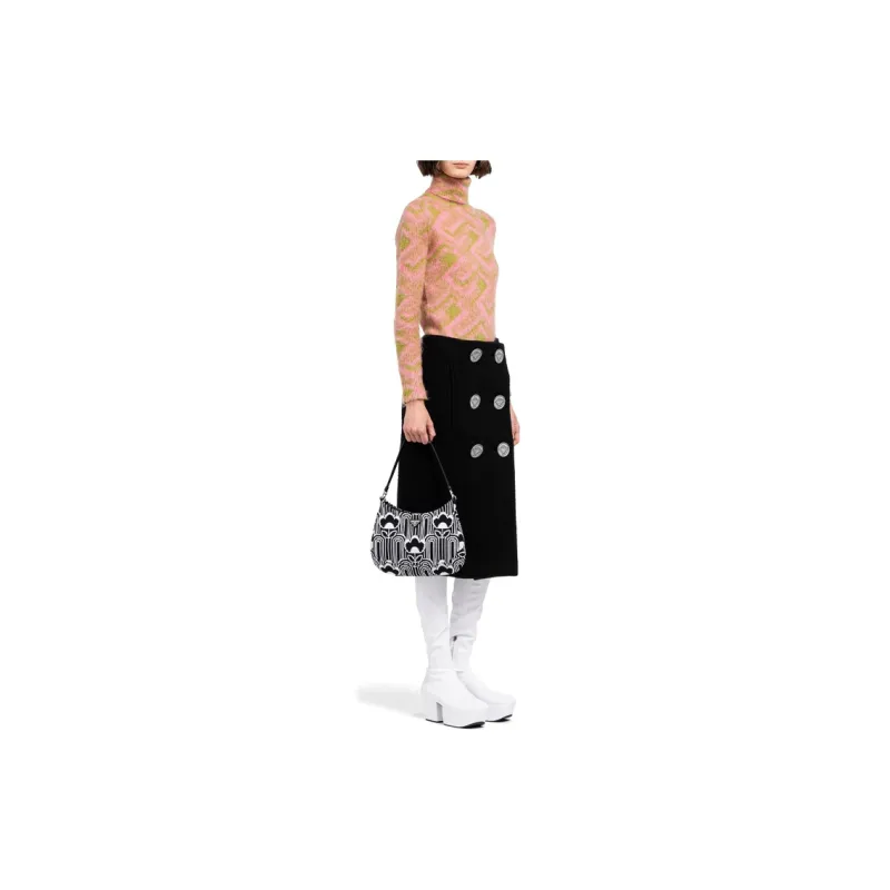 PRADA Cleo Polyester Handbag Women's Black White-5