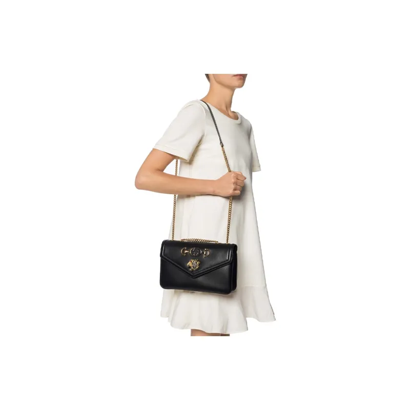 GUCCI Rajah Leather Chain Bag Shoulder Bag Crossbody Bag Medium Size Women's Black-4