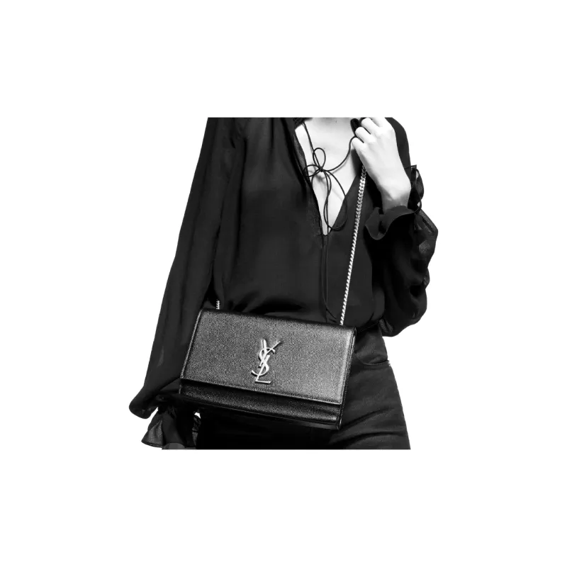 SAINT LAURENT Grain Embossed Leather Crossbody Bag, Shoulder Bag Medium Size Women's Black-6