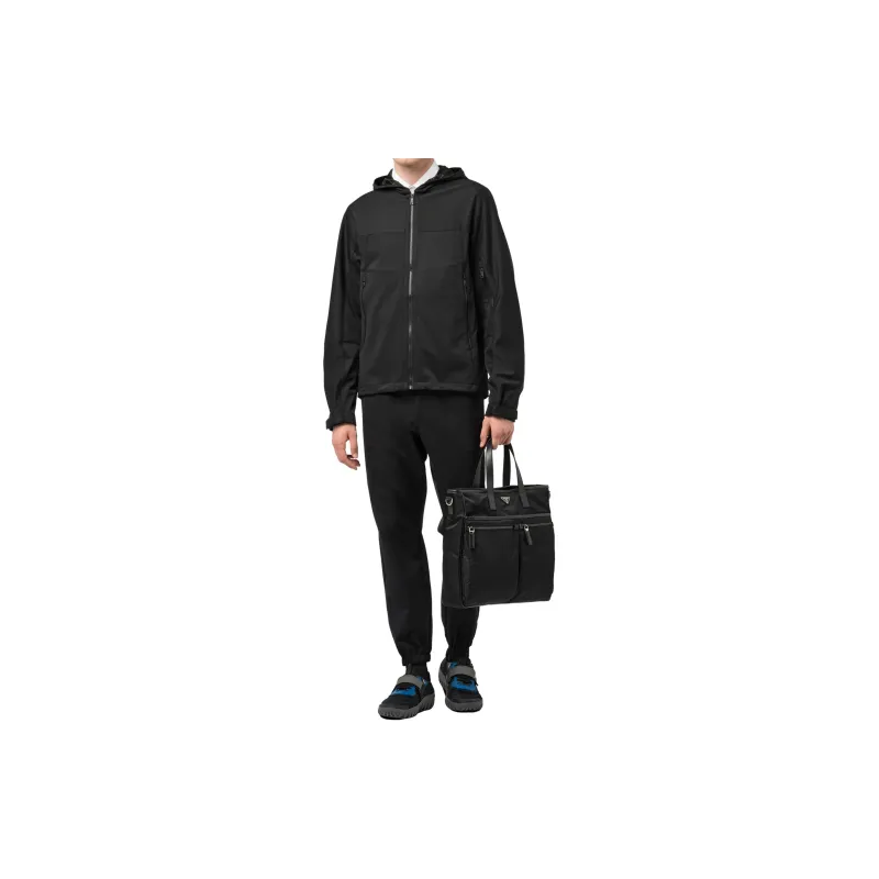 PRADA Saffiano Recycled Nylon With Patchwork Leather Tote Bag, Shopping Bag, Handbag Men's Black-5
