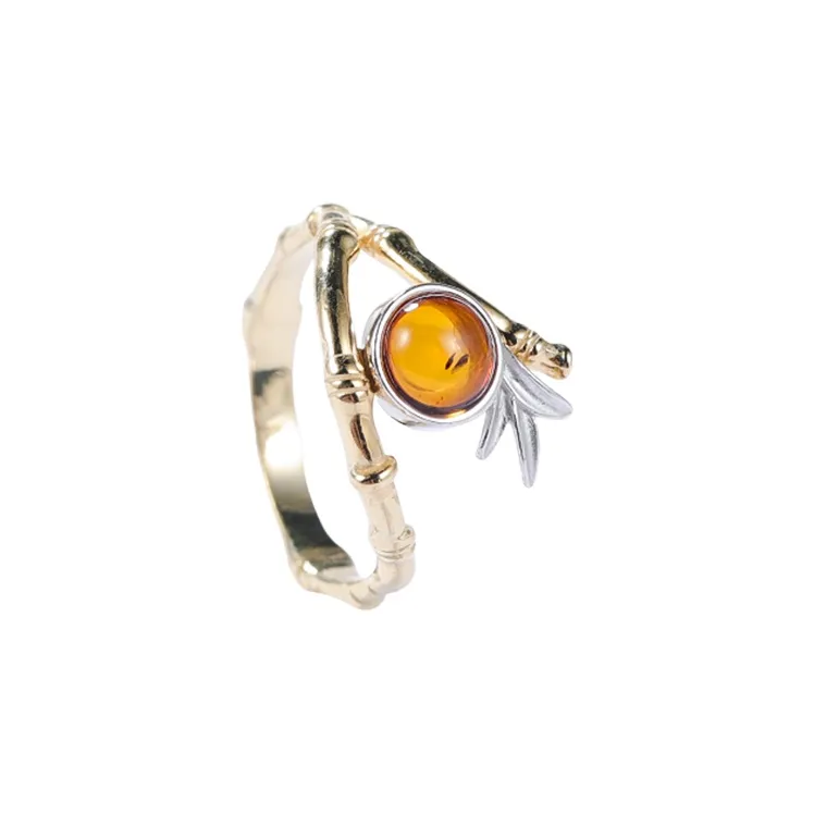 S&A S925 Silver Amber Fine Jade Rings Women's-0