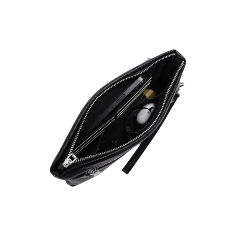 Old Man's Head Top Grain Cow Leather Clutch Men's Black-4