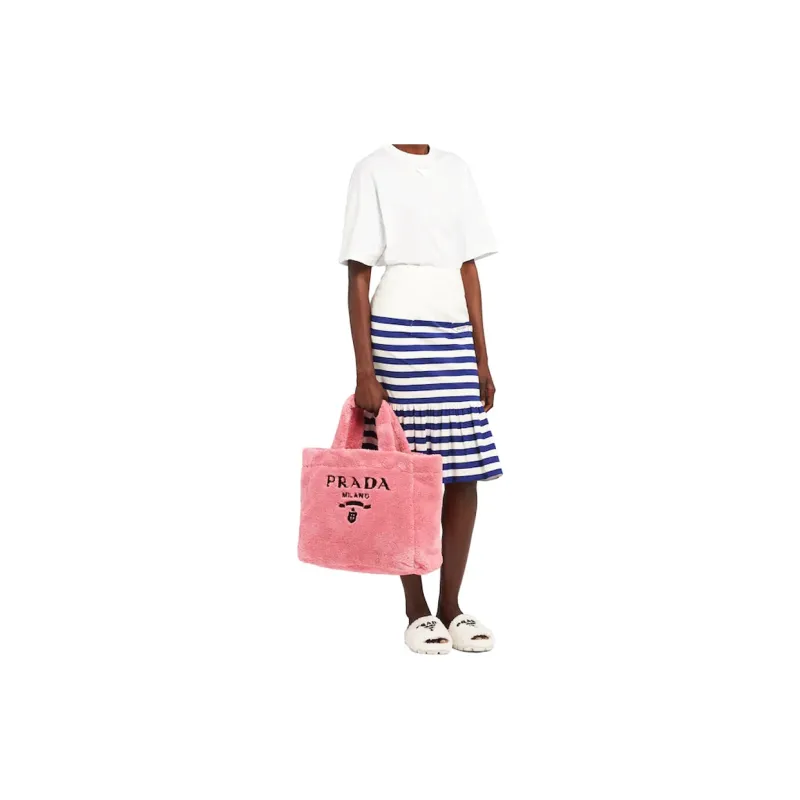 PRADA Plush Tote Bag Shopping Bag Handbag Women's Petal Pink/Black-4