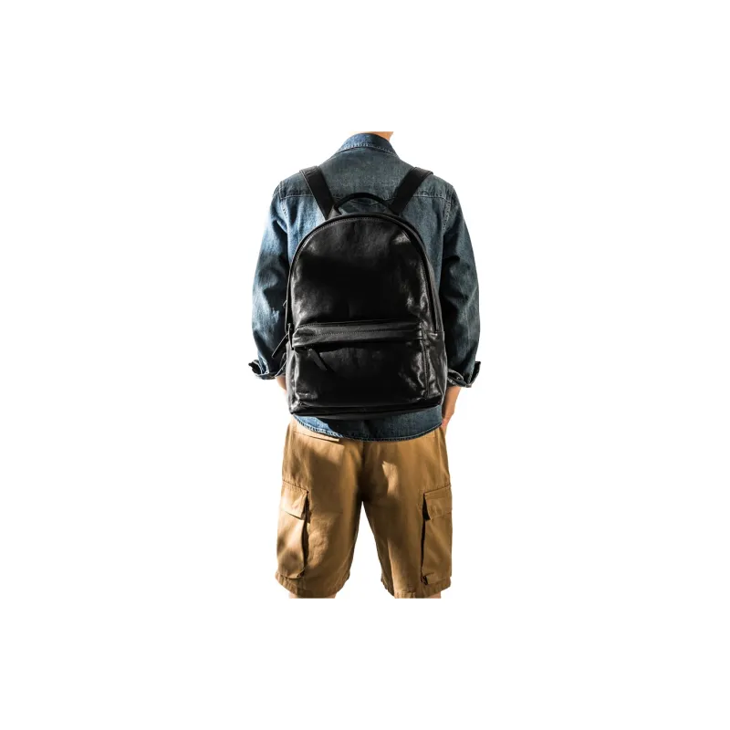 Back Step Top Grain Vegetable Tanned Cow Leather Double Shoulder Computer Travel Large Size Unisex Black-4
