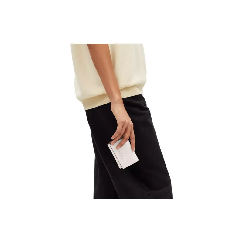 COACH Micro Refined Calfskin Wallet Mini Women's Silver & Chalk-2