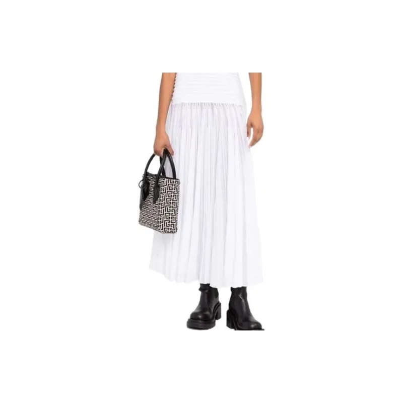 BALMAIN Cotton With Leather Shoulder Bag Crossbody Bag Handbag Women's Black White-5