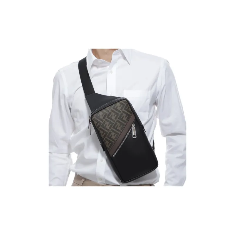 FENDI Coated Canvas With Leather Sling Bag Shoulder Bag Crossbody Bag Regular Men's Black/Brown-7