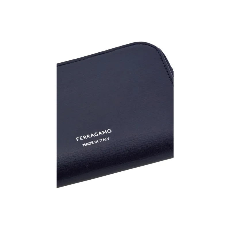 FERRAGAMO Palm Calfskin Wallet Men's Midnight Blue & Black-4