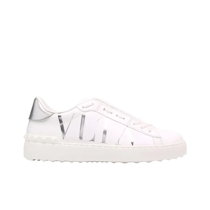 Valentino Open Low Top Stylish Skateboarding Shoes Women's White Silver-1