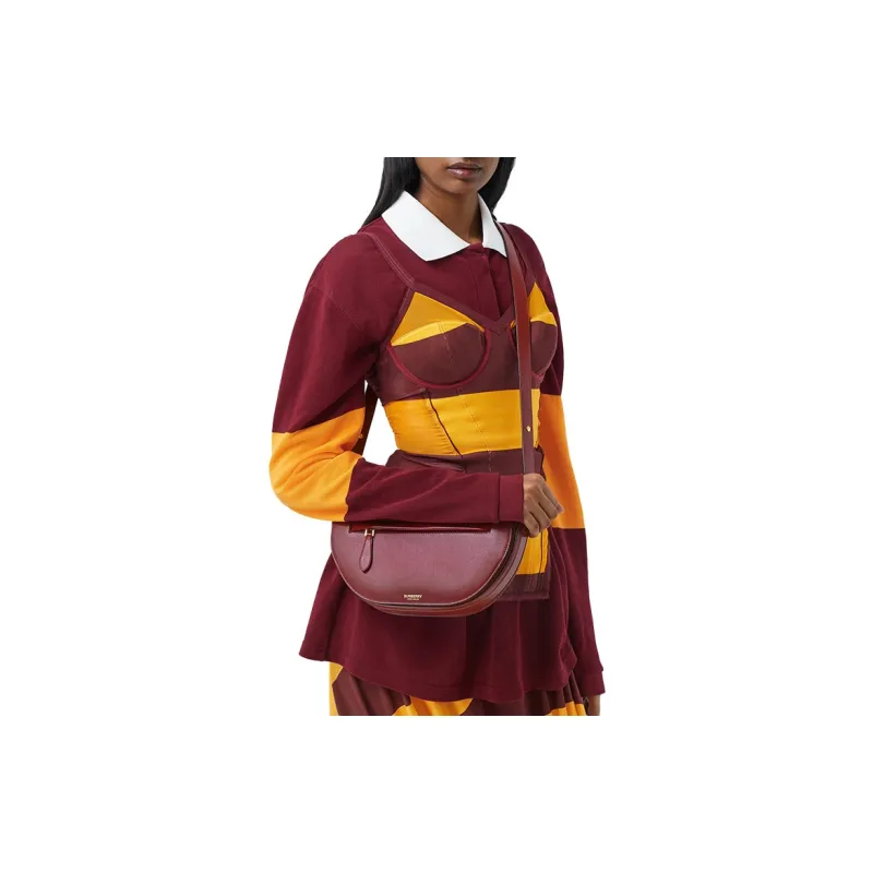 Burberry Olympia Cow Leather Shoulder Bag, Crescent Bag, Shoulder Bag Women's Burgundy-5