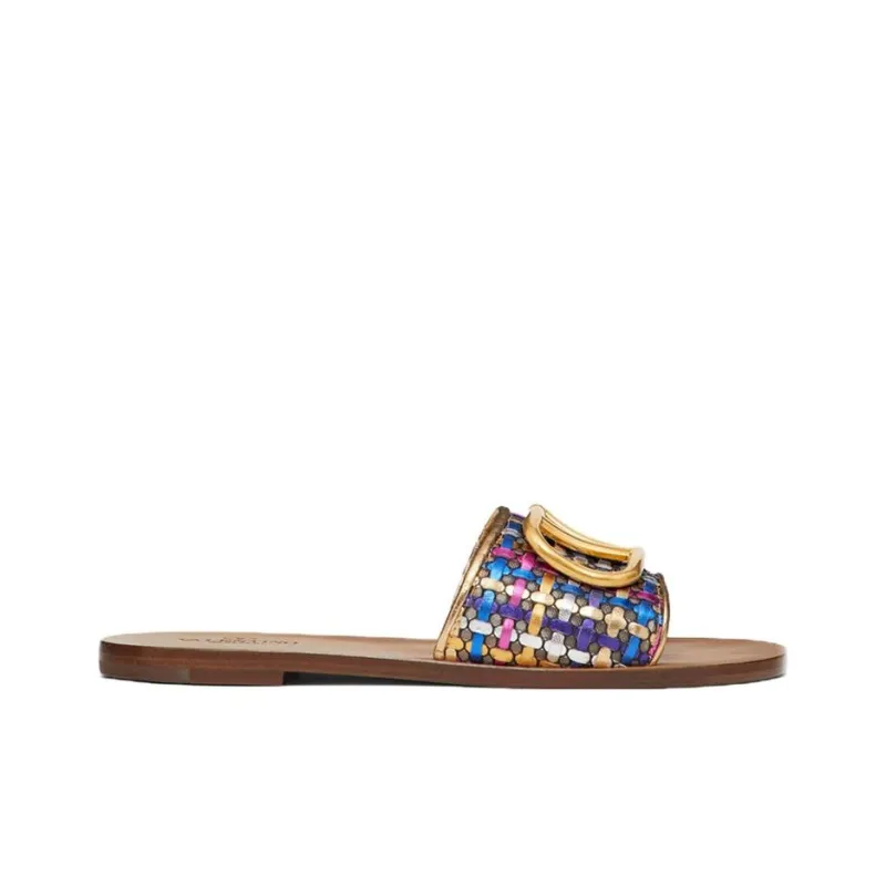 Valentino VLogo Signature Slide Slippers Women's Metallic-1
