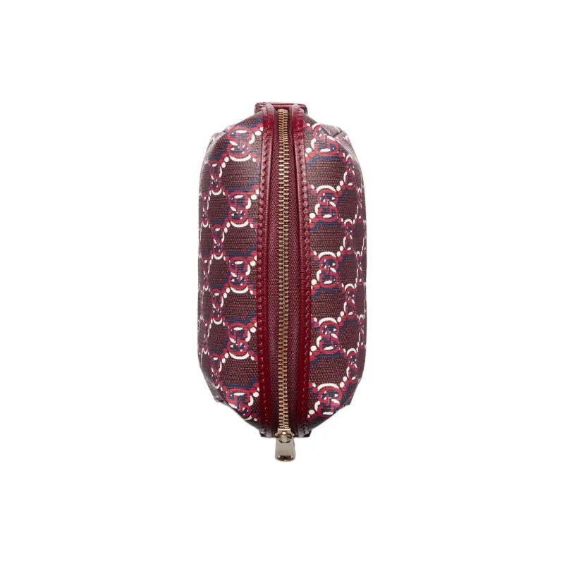 GUCCI Canvas With Leather Trim Clutch Women's Red & Multicolor-5