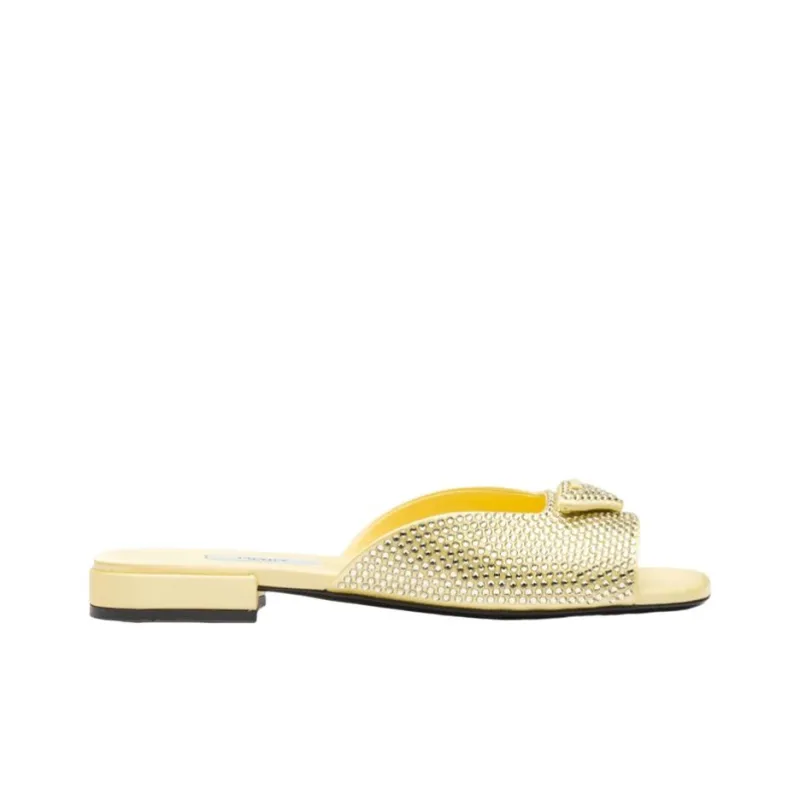 PRADA Crystal-embellished Satin Slides-1