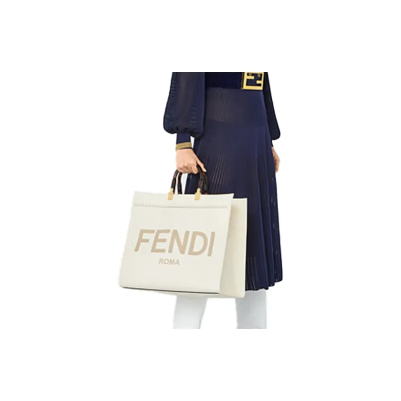 FENDI Sunshine Cow Leather Sunshine Bag, Tote Bag, Shopping Bag, Handbag Tubas Women's White-3